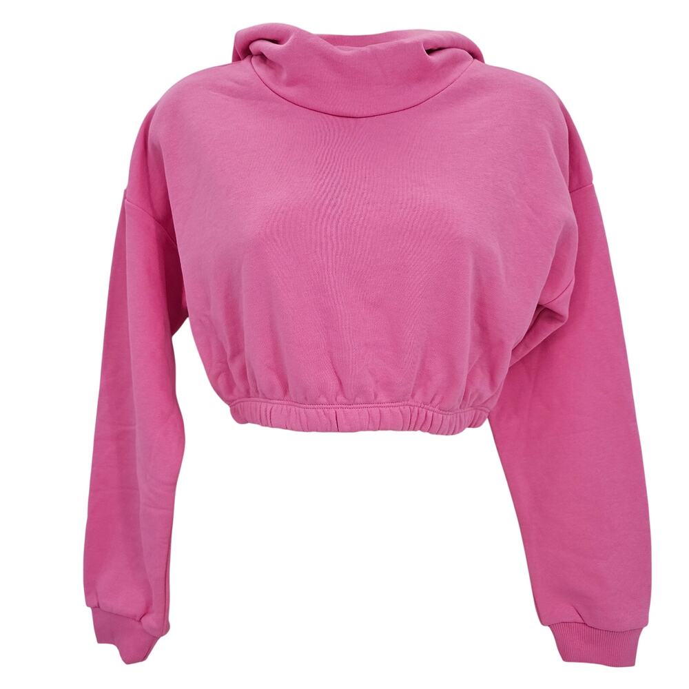 Naked Wardrobe Womans size XS French Terry Funnel Neck Cropped Hoodie Pink FLAW
